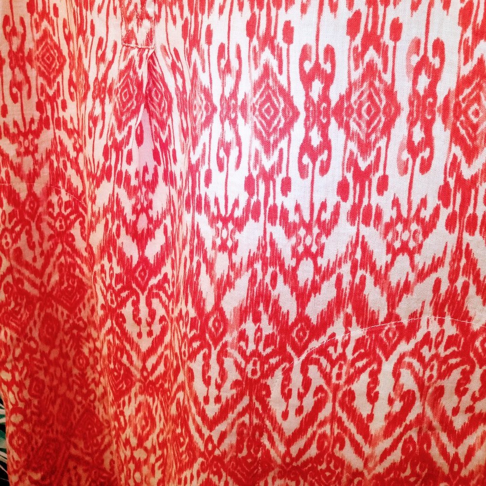 Cynthia Rowley Red & Cream Ikat Print Sleeveless Linen Dress Sz 10 NWT - Picture 8 of 11